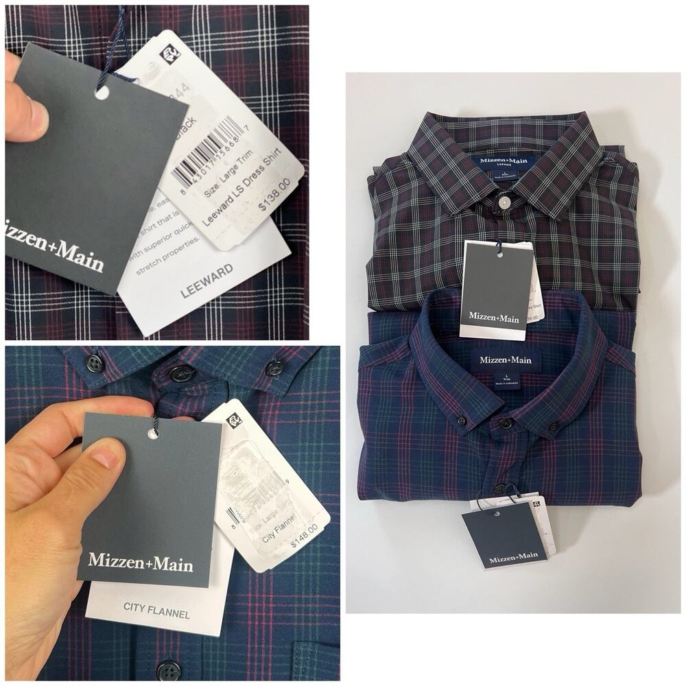Mizzen+Main Bundle set of 2 Men’s Dress Shirt Plaid Button Down Large L - Picture 2 of 8